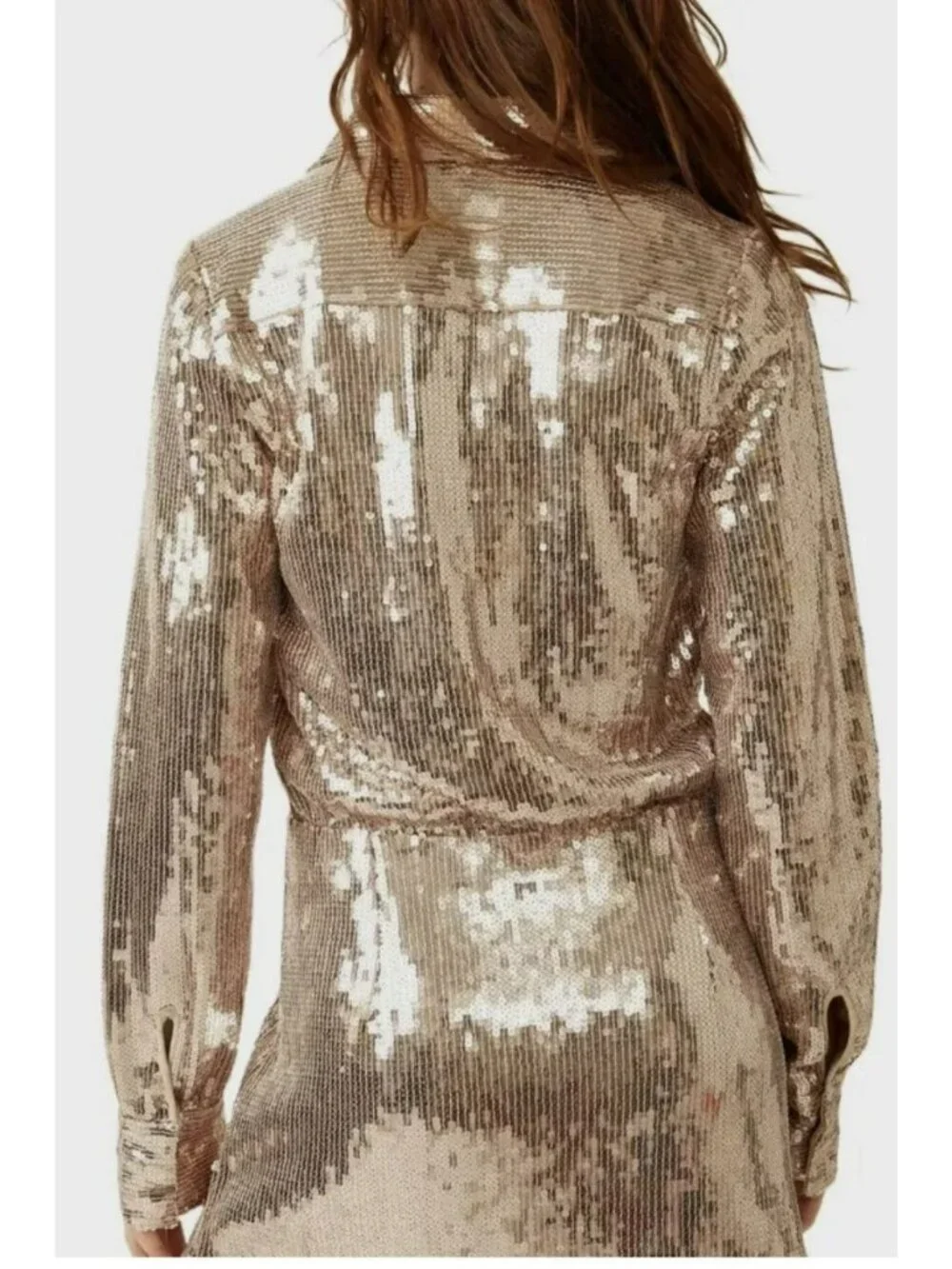 Free People Oversized Sophie Sequin Shirtdress Champagne Large NWT